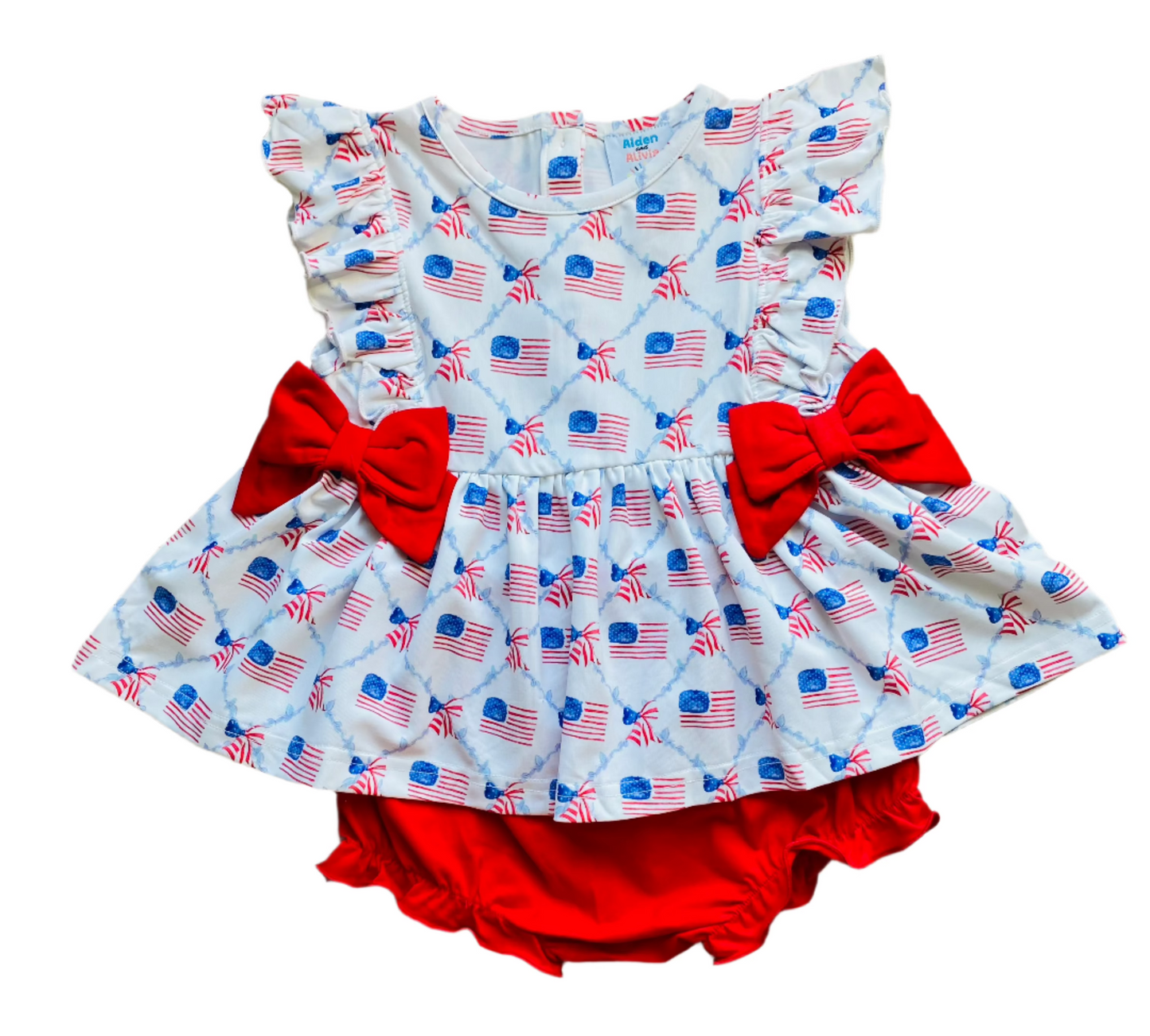 (NEW) Flag Bow Side Tie Diaper Set