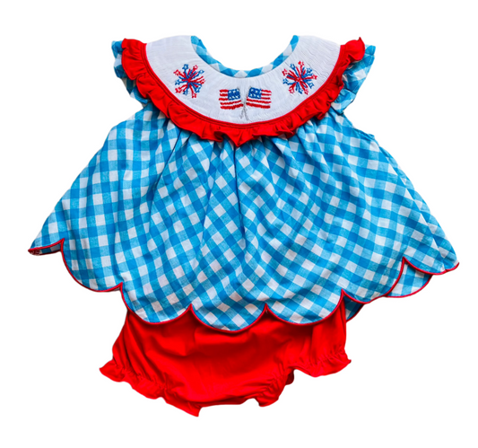 (NEW) Stars and Stripes Smocked Diaper Set, Blue