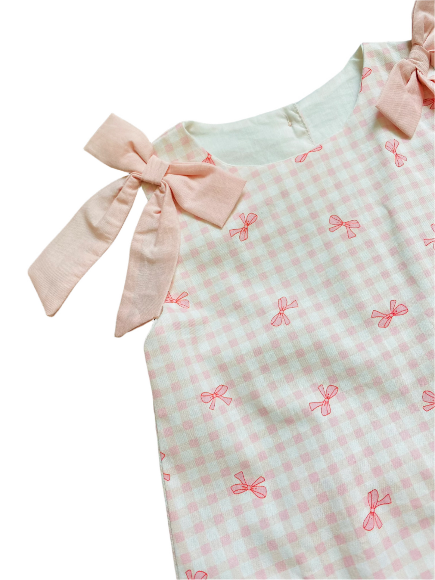 Gingham Tie Diaper Set, Pink