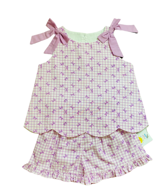 Gingham Tie Short Set, Purple