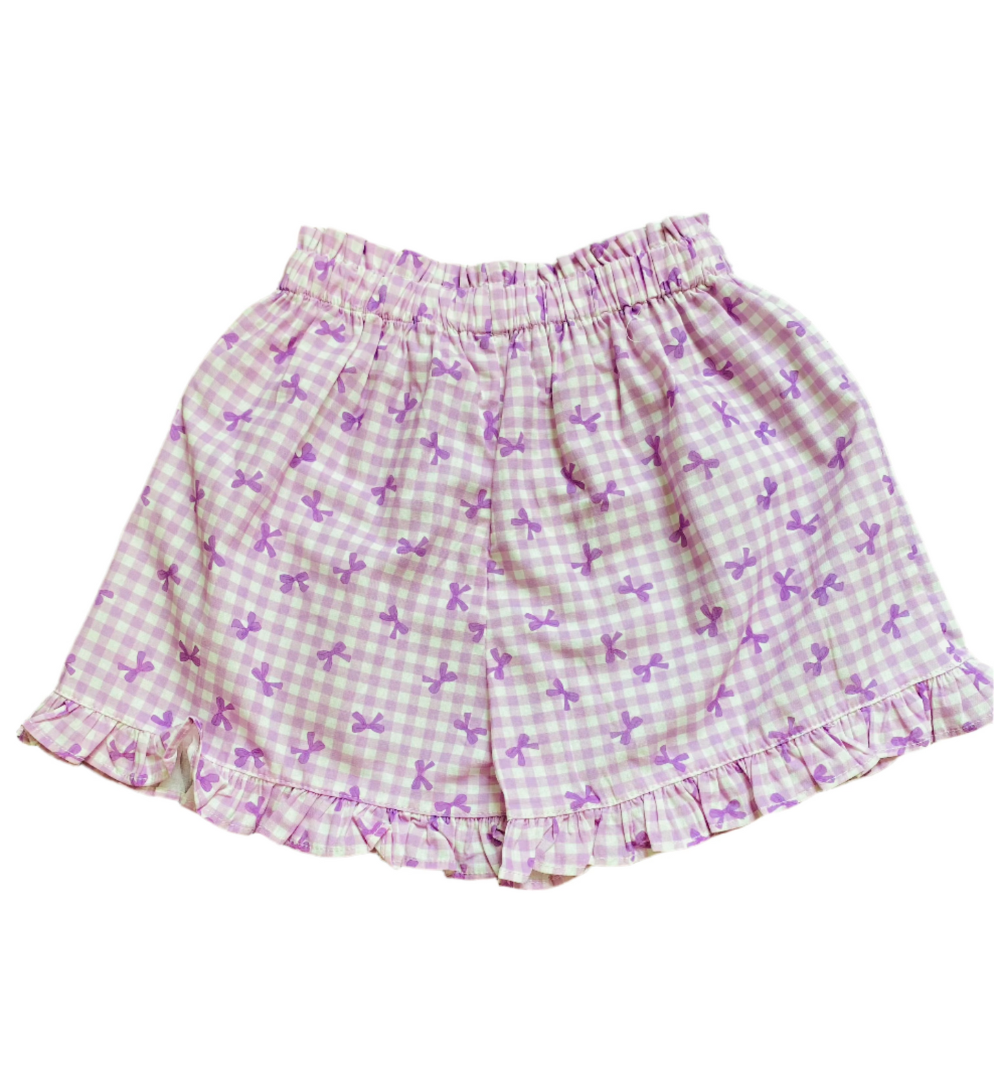 Gingham Tie Short Set, Purple