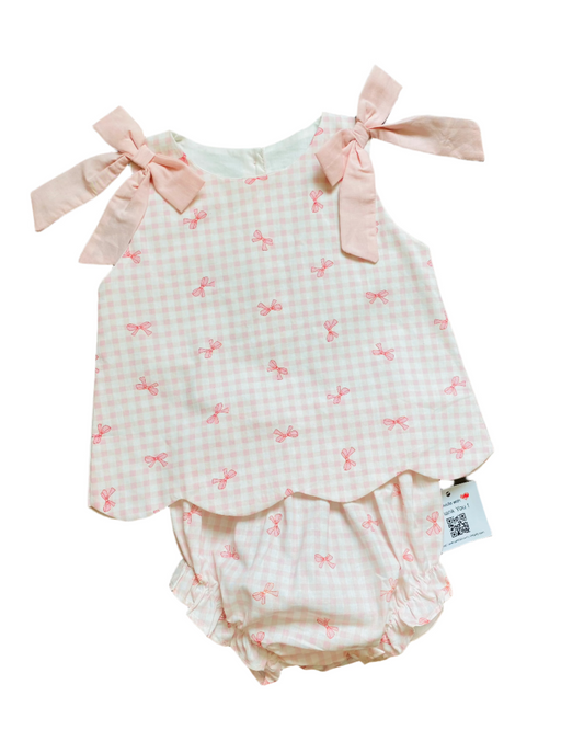 Gingham Tie Diaper Set, Pink