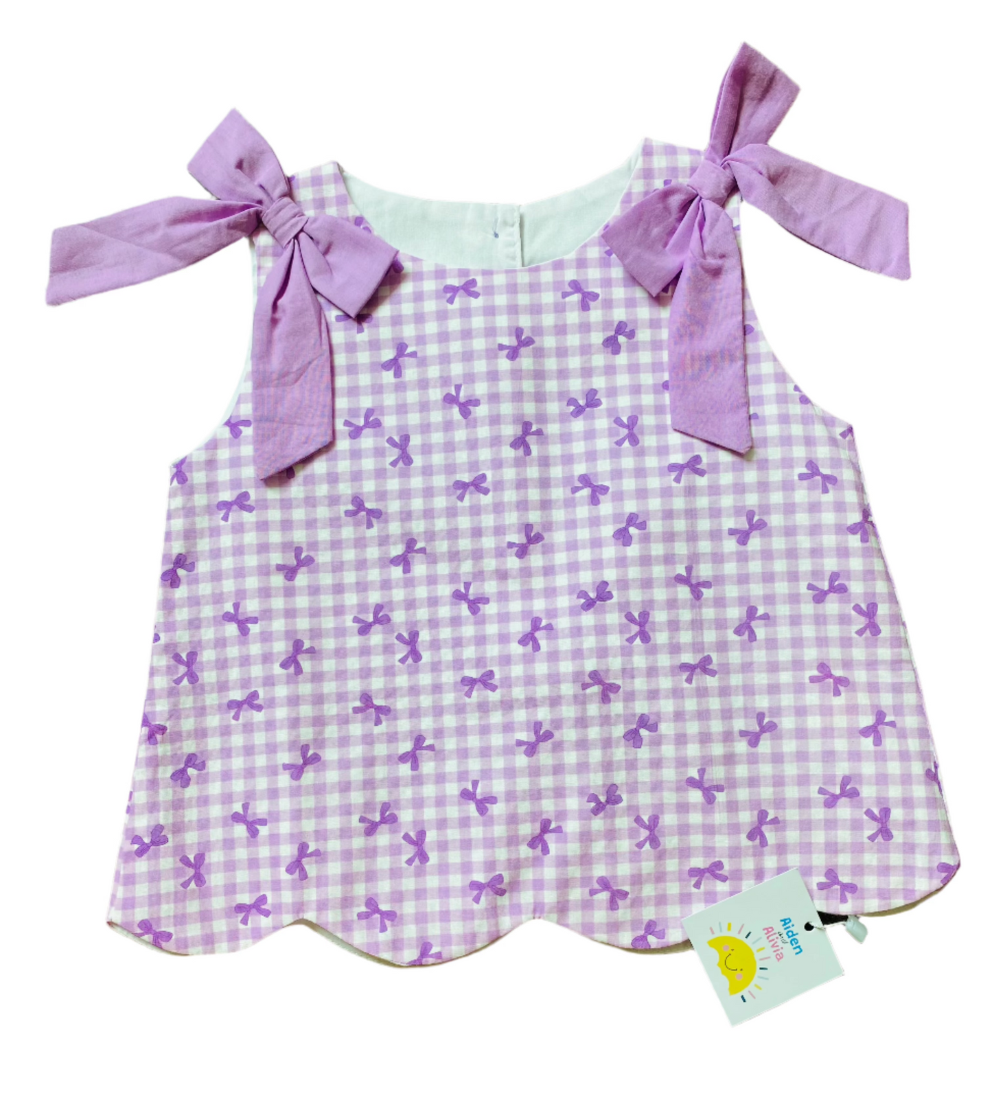 Gingham Tie Short Set, Purple