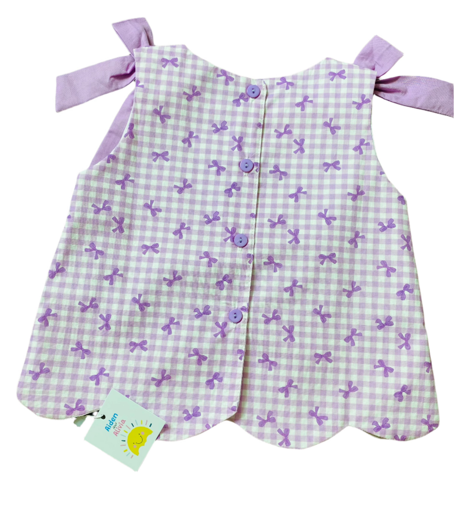 Gingham Tie Short Set, Purple