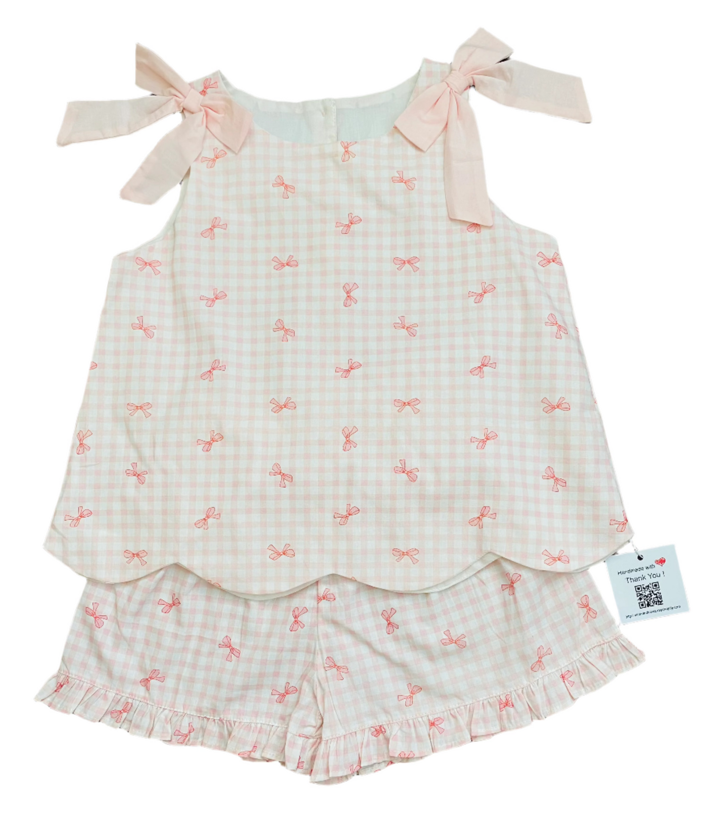 Gingham Tie Short Set, Pink