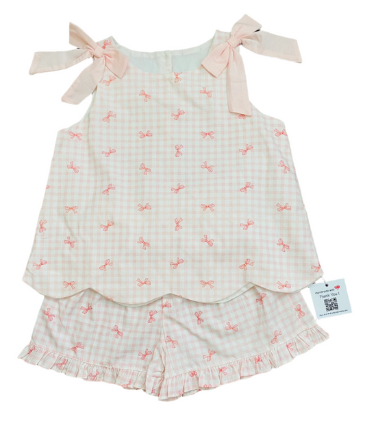 Gingham Tie Short Set, Pink