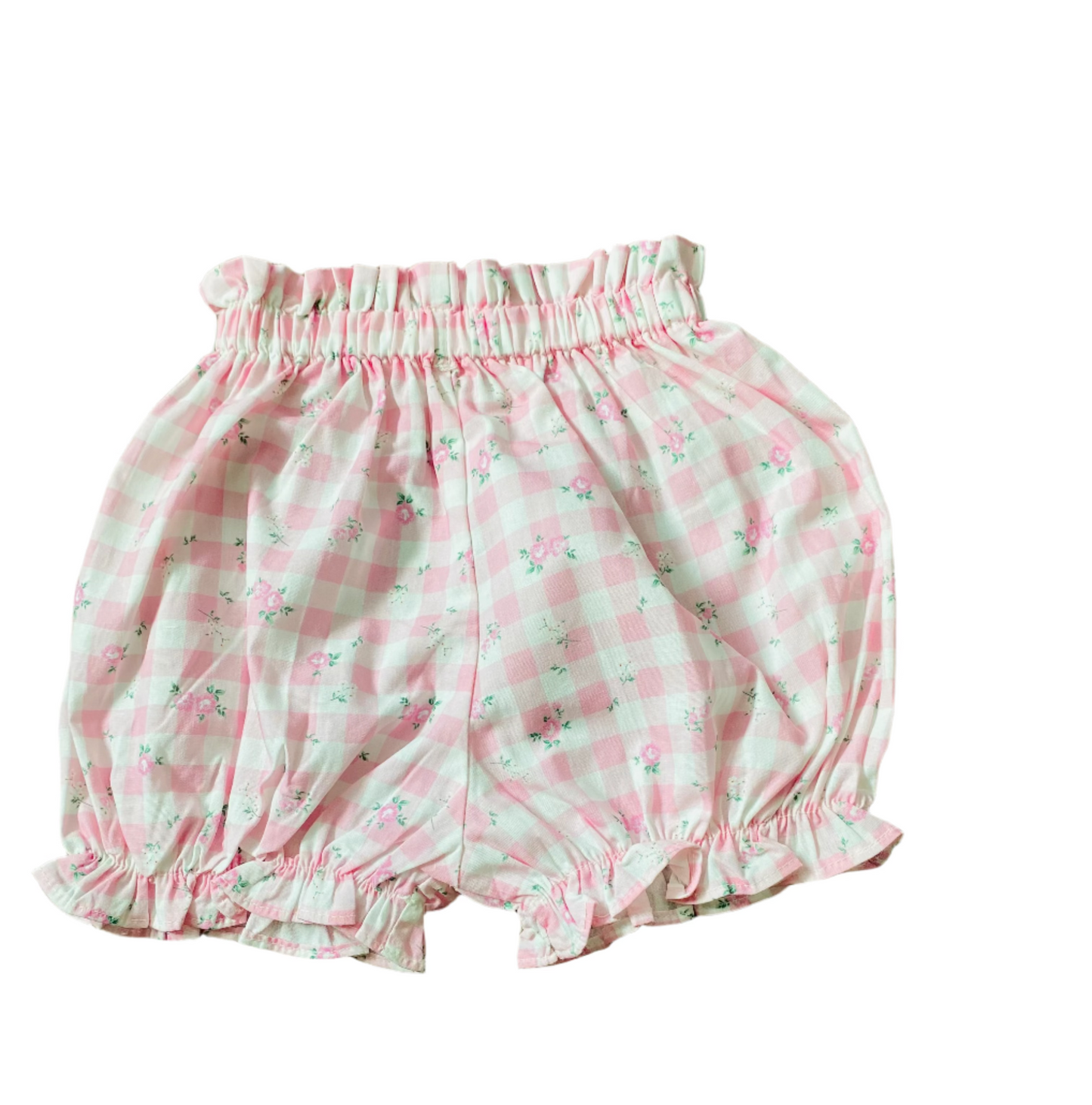 Gingham Floral Bloomer Set, Pink