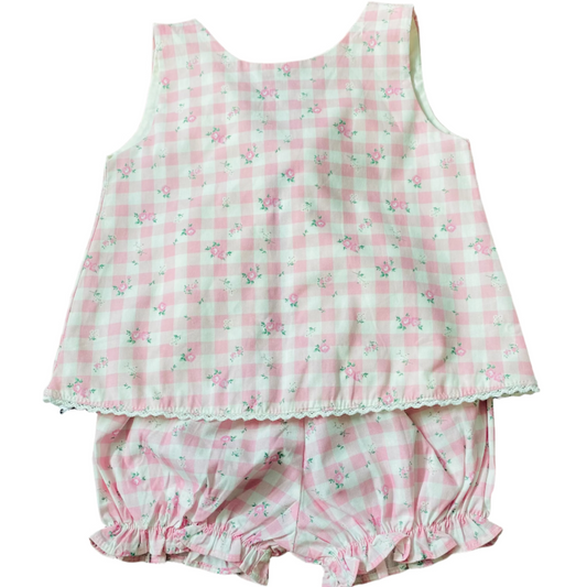 Gingham Floral Bloomer Set, Pink