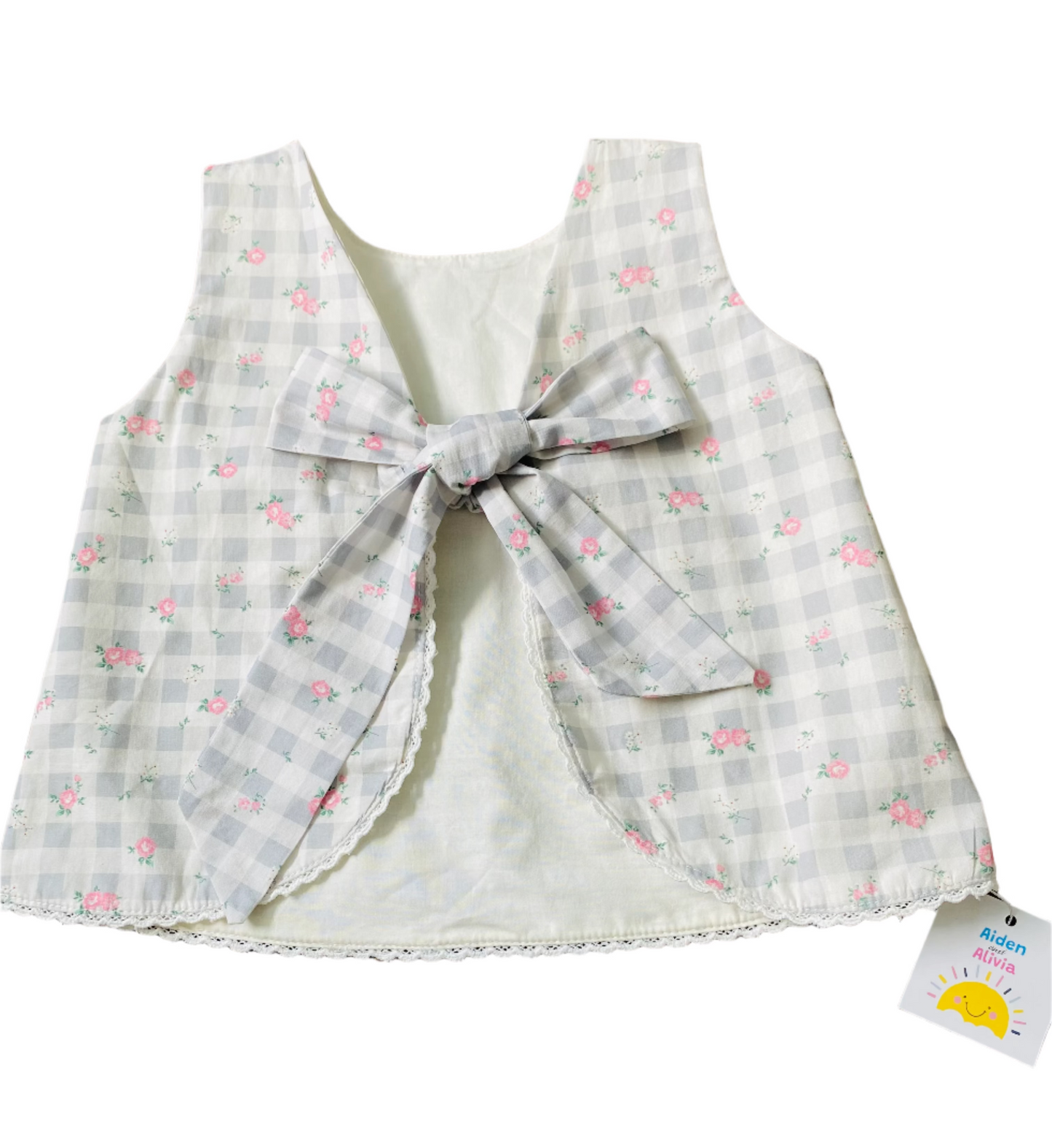 Gingham Floral Bloomer Set, Gray
