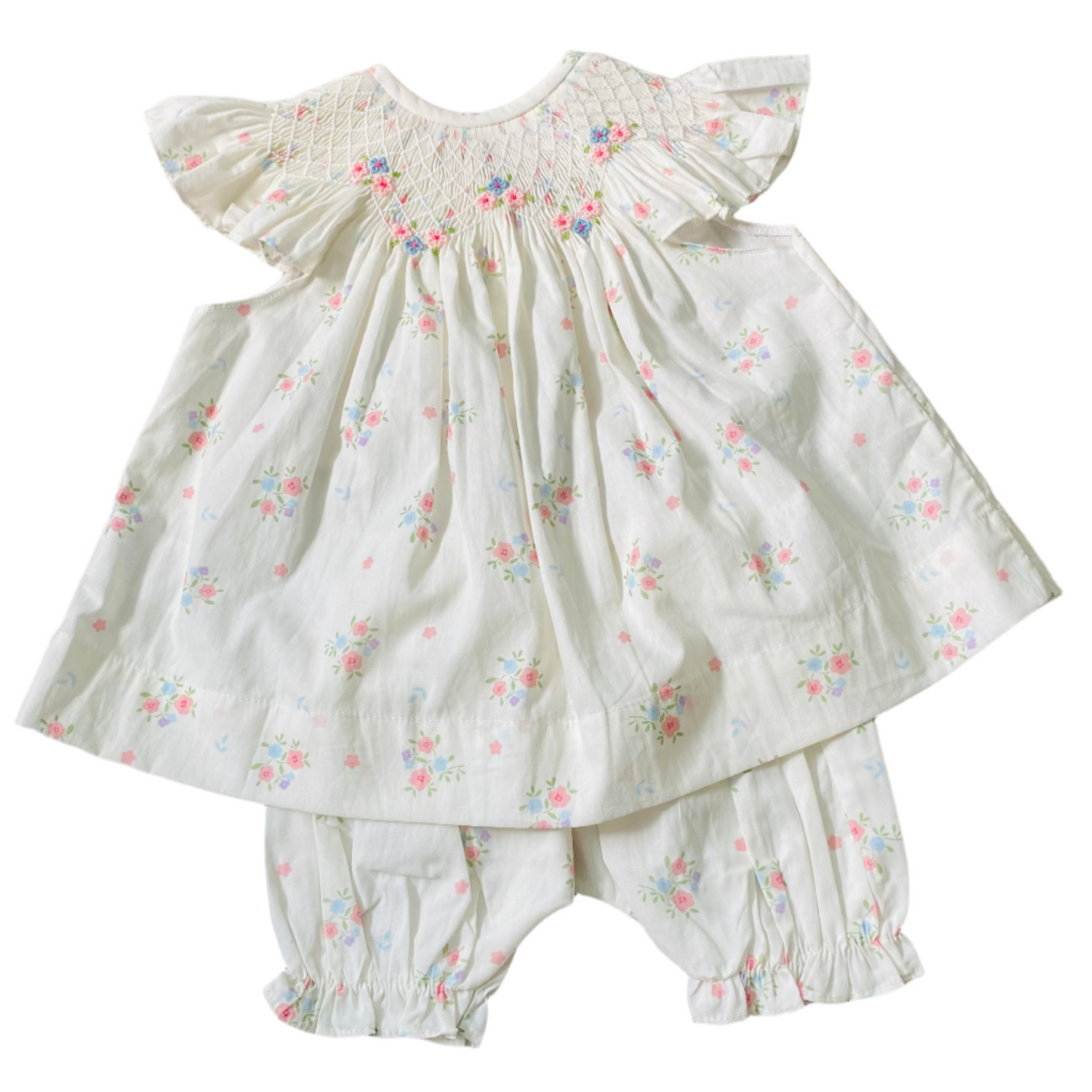 Angle Wings Floral Smock Bloomer Set, White