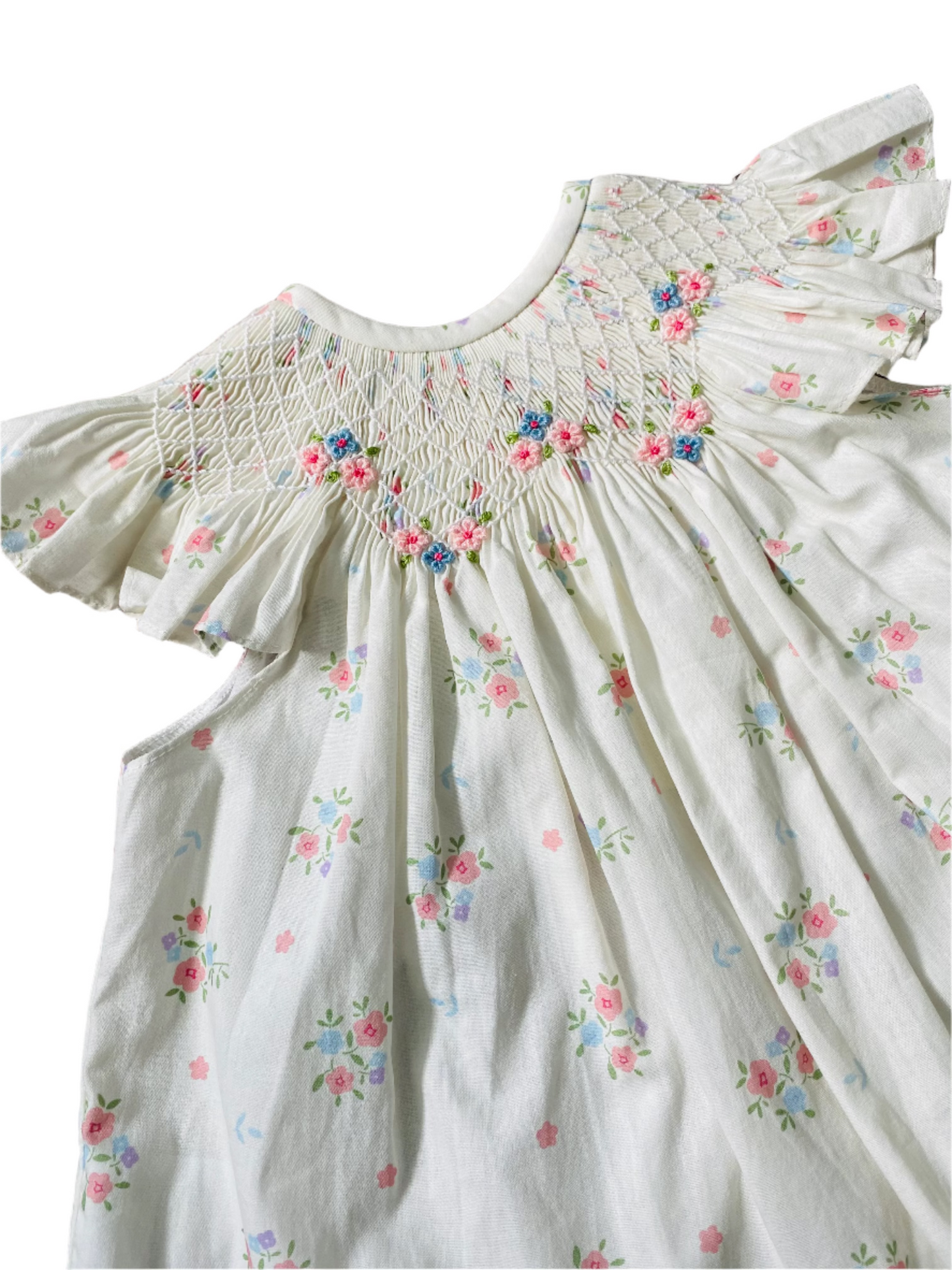 Angle Wings Floral Smock Dress, White