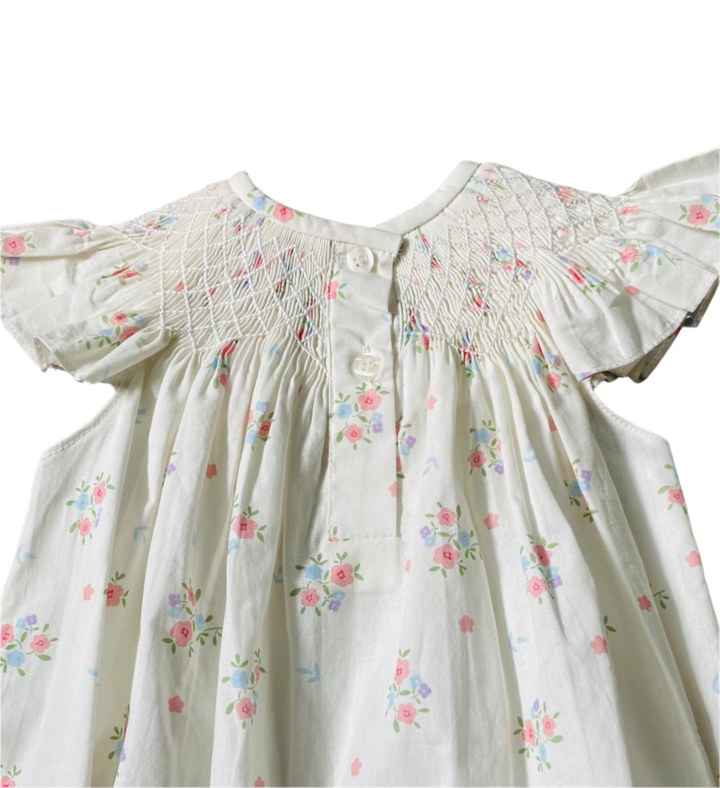 Angle Wings Floral Smock Dress, White