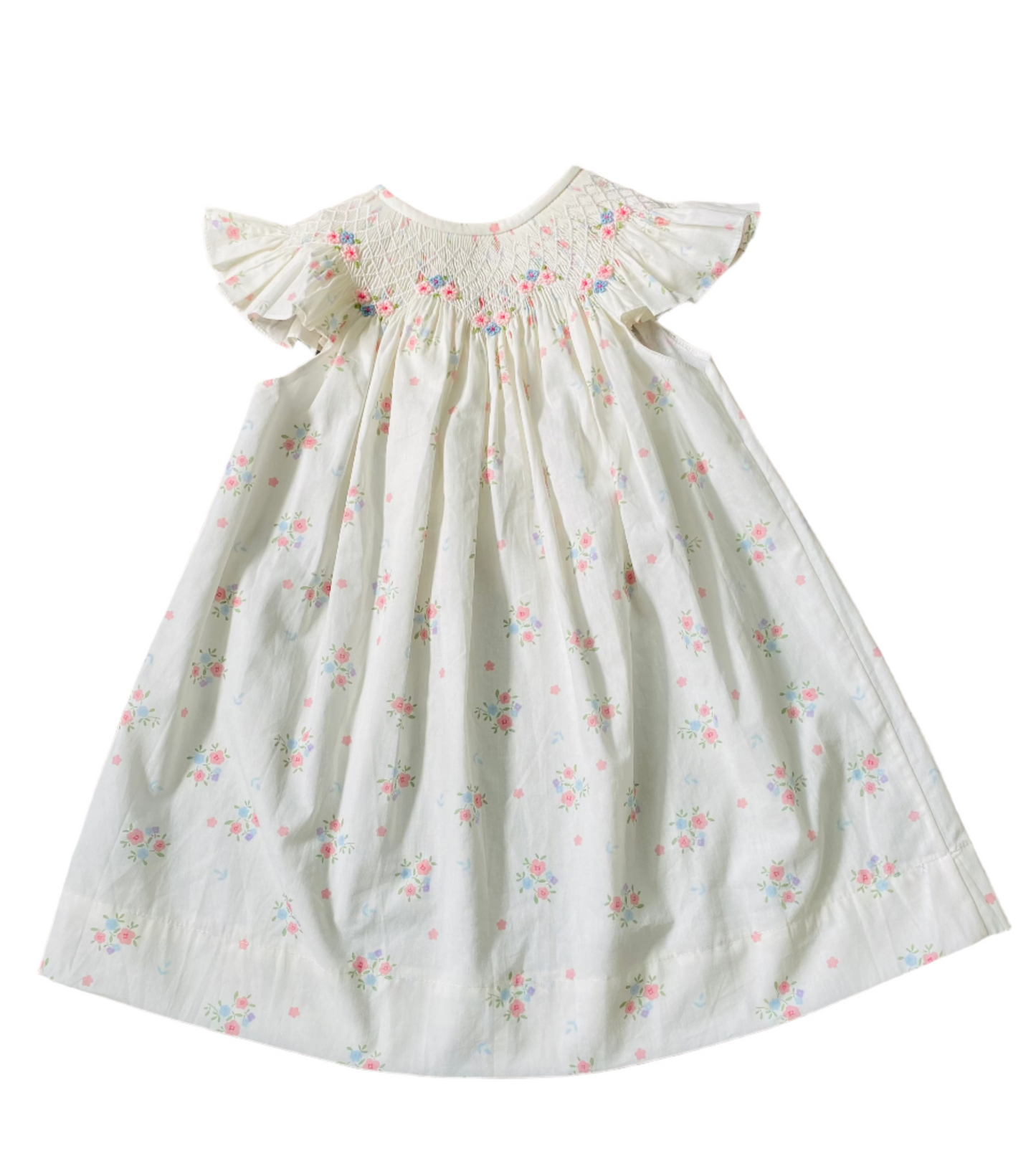 Angle Wings Floral Smock Dress, White