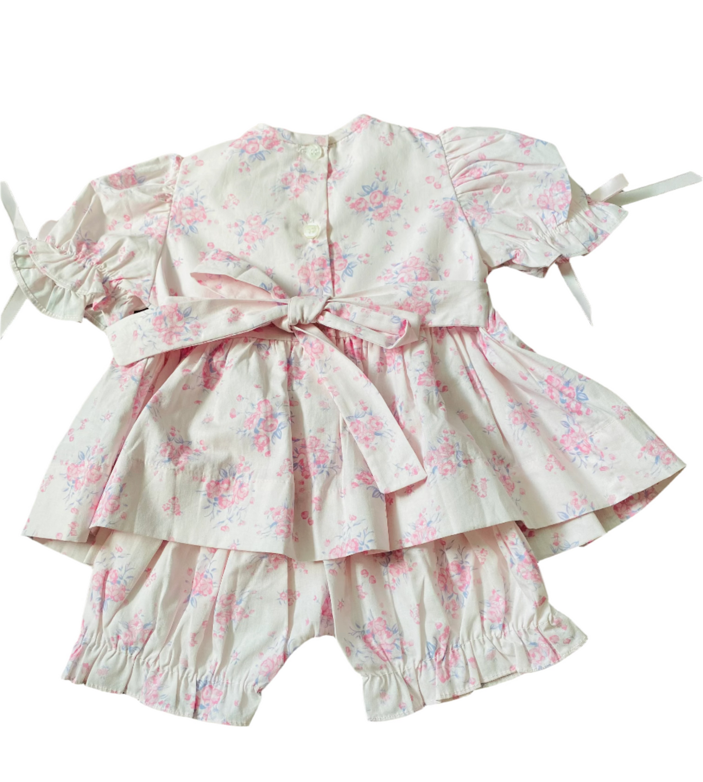 Smocking Tie Floral Bloomer Set, Pink