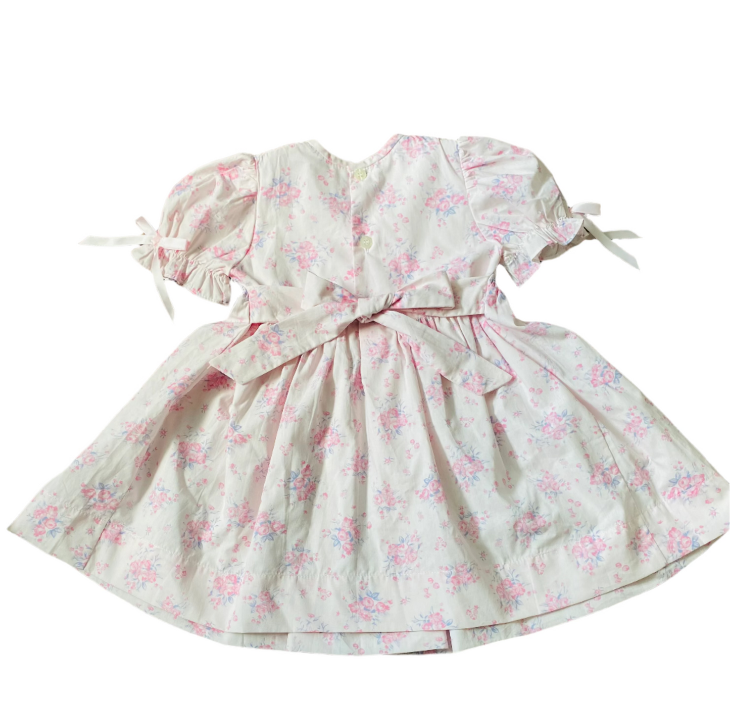 Smocking Tie Floral Dress, Pink