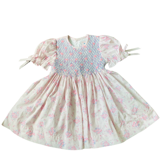 Smocking Tie Floral Dress, Pink