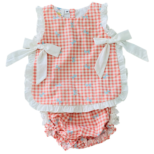 Gingham Floating Ties Diaper Set, Orange
