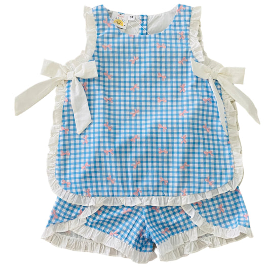 Gingham Floating Ties Short Set, Blue