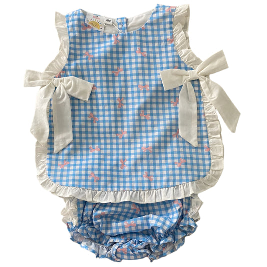Gingham Floating Ties Diaper Set, Blue