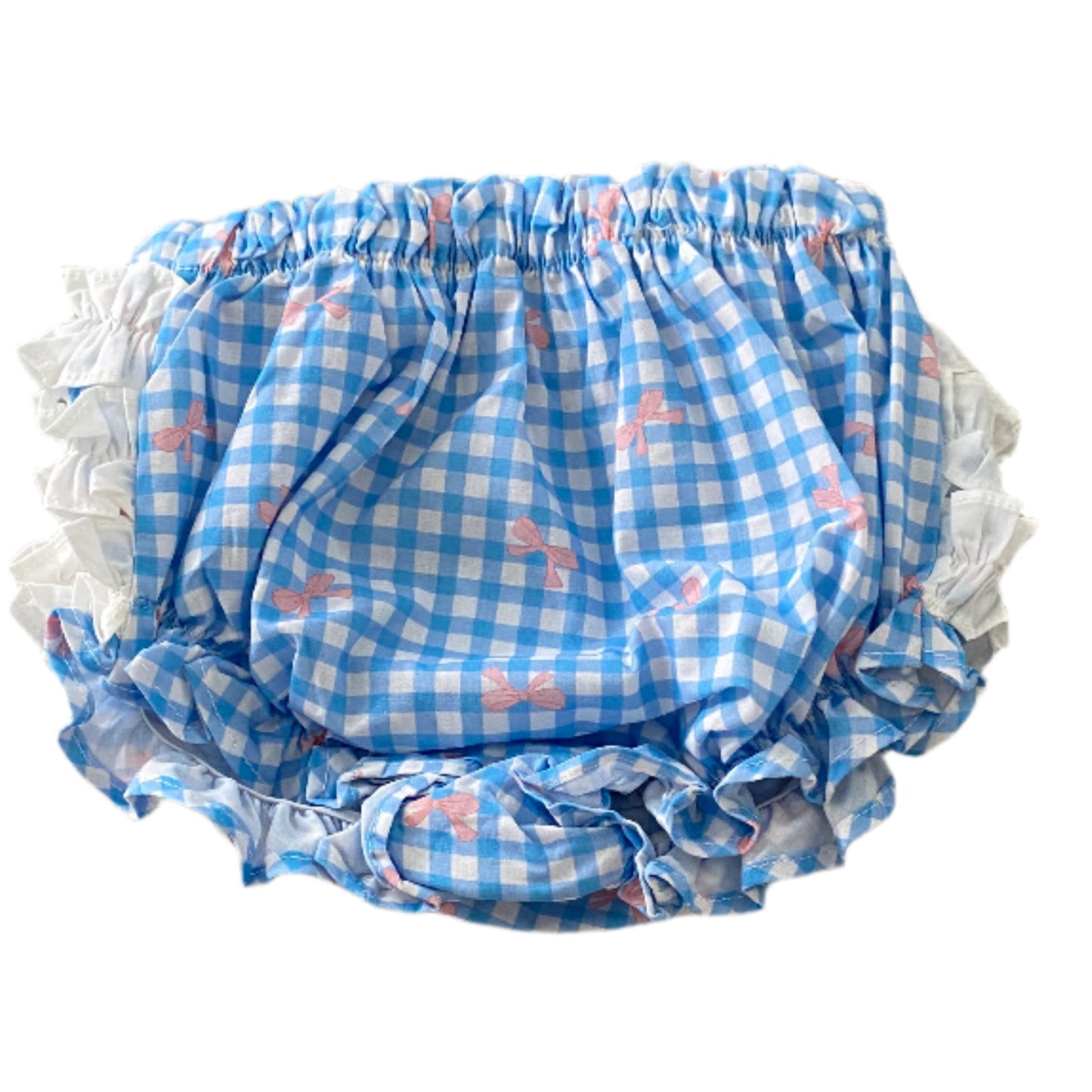 Gingham Floating Ties Diaper Set, Blue