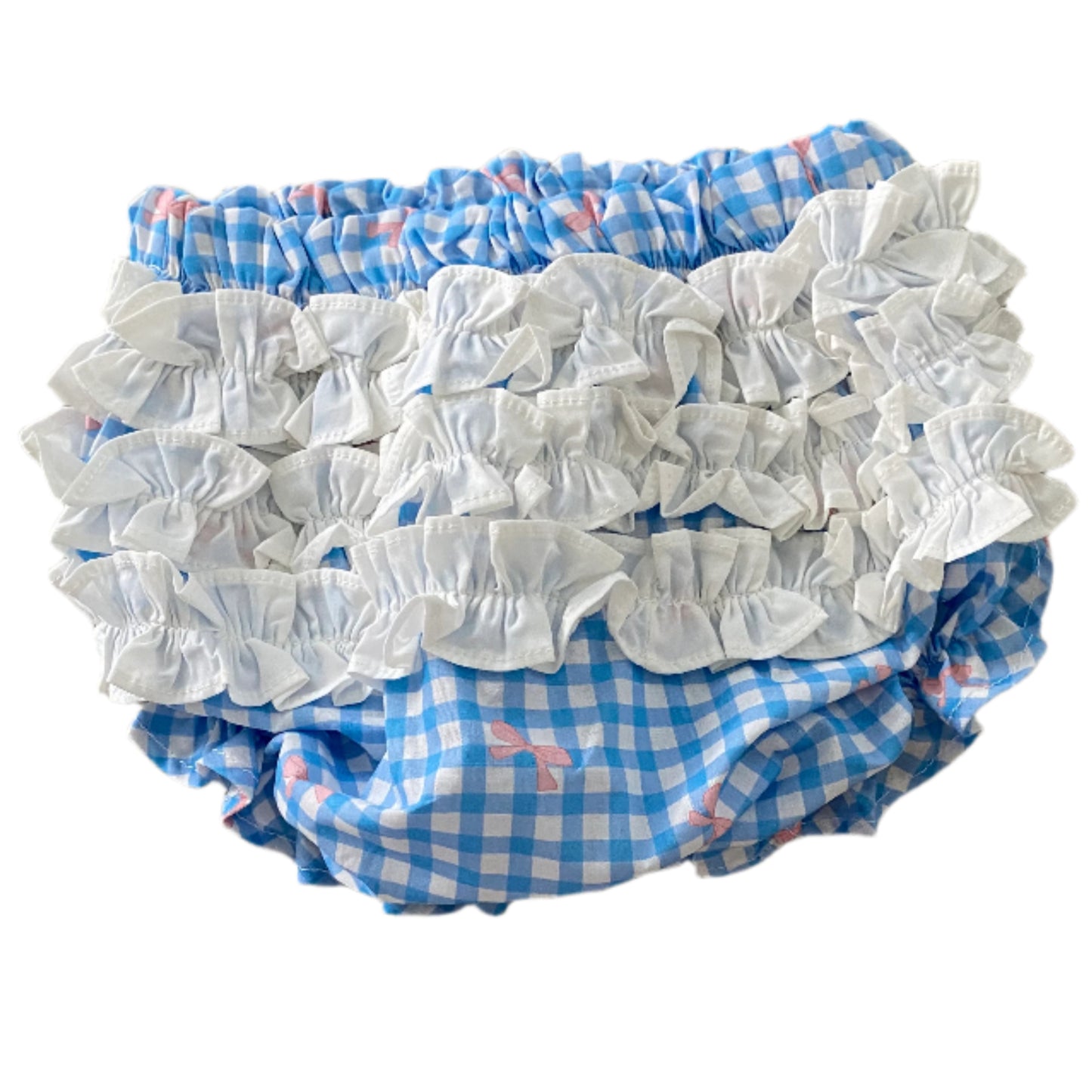 Gingham Floating Ties Diaper Set, Blue