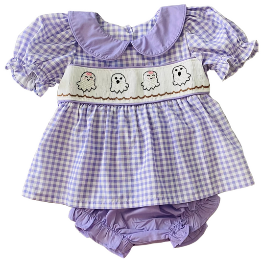 Ghost Smocked Diaper Set, Purple