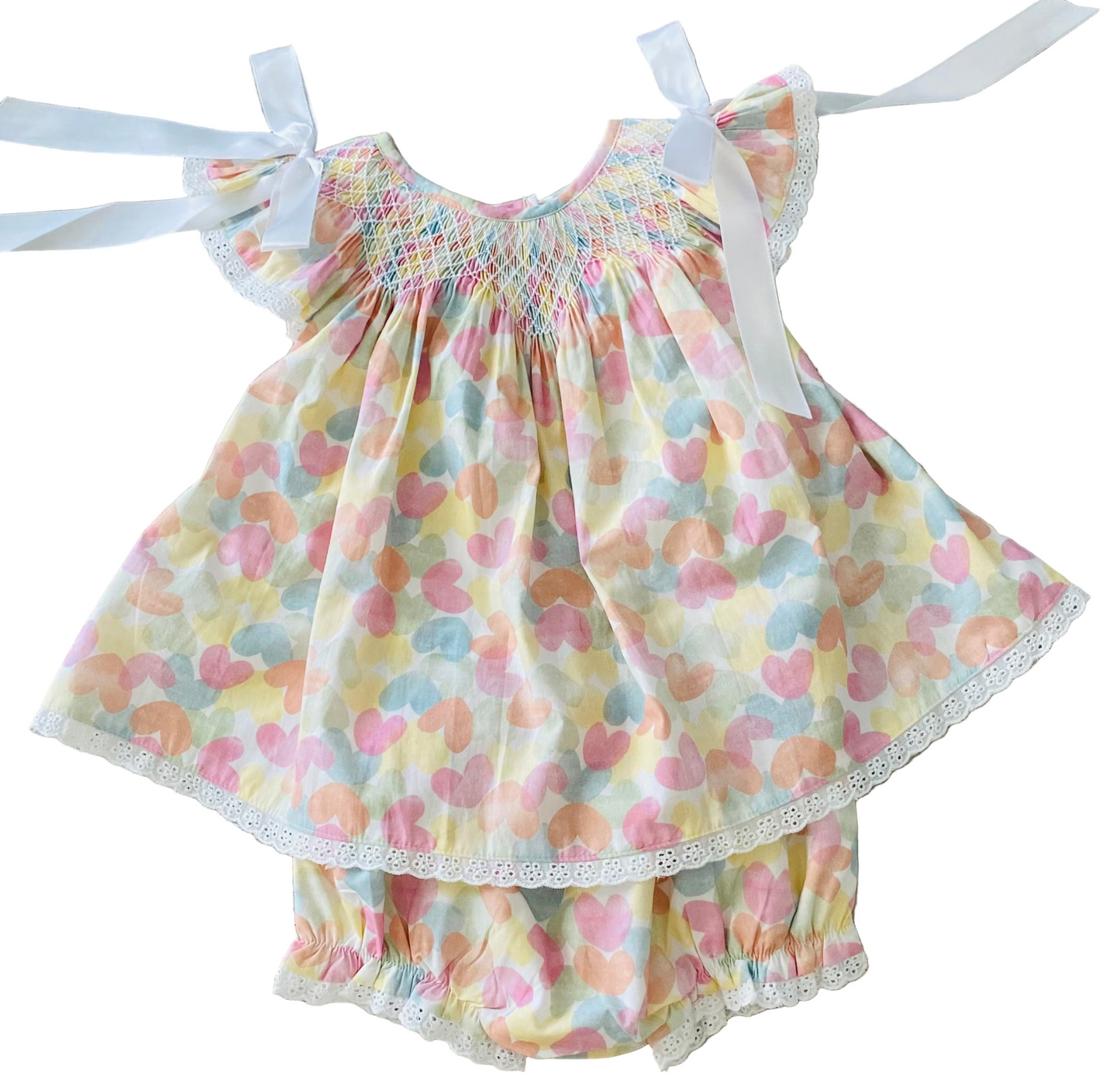 Hearts Of Many Color Smock Diaper Set