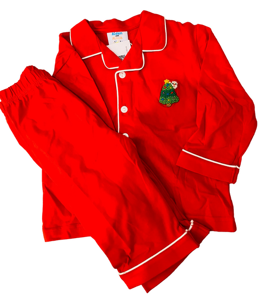 Peek A Boo Santa Pajama Set, Red