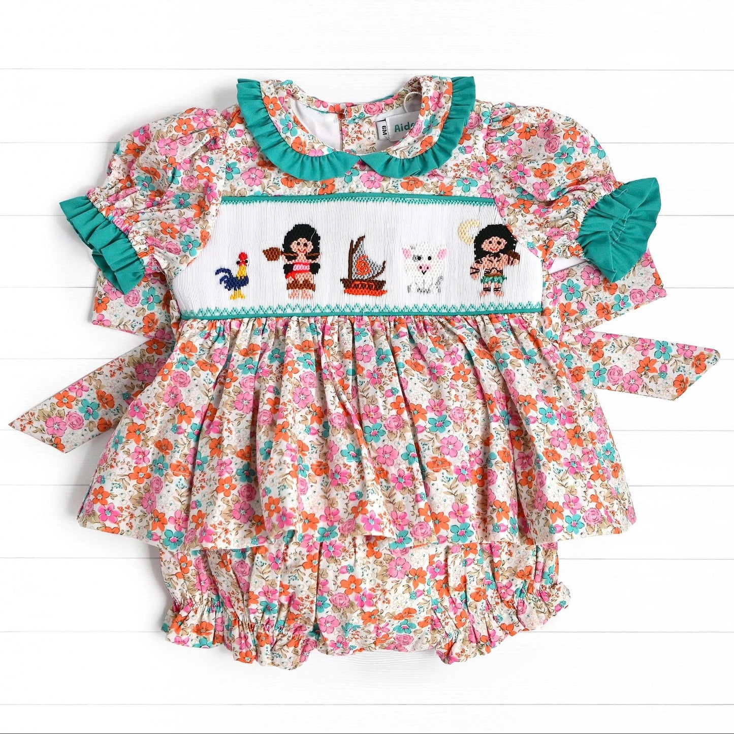 Princess Smocked Diaper Set, Teal