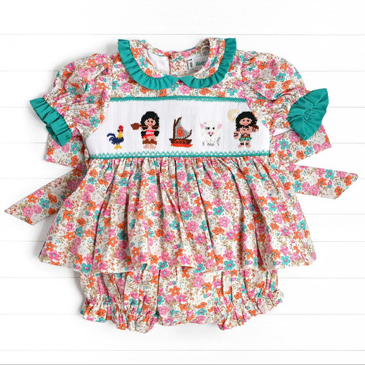 Princess Smocked Diaper Set, Teal