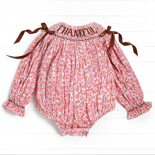 Thankful Smocked Bubble, Brown