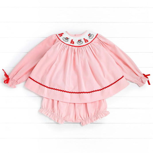 Ho Ho Ho Santa Smocked Diaper Set, Pink