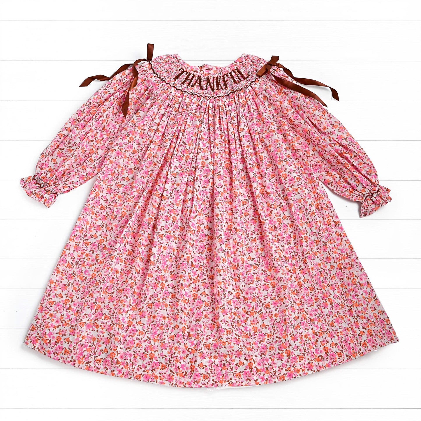 Thankful Smocked Dress, Brown
