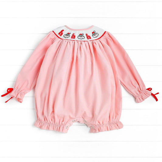 Ho Ho Ho Santa Smocked Bubble, Pink