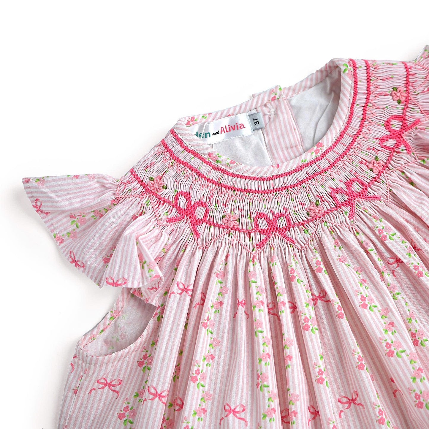 Floral Bow Smocked Bubble, Pink