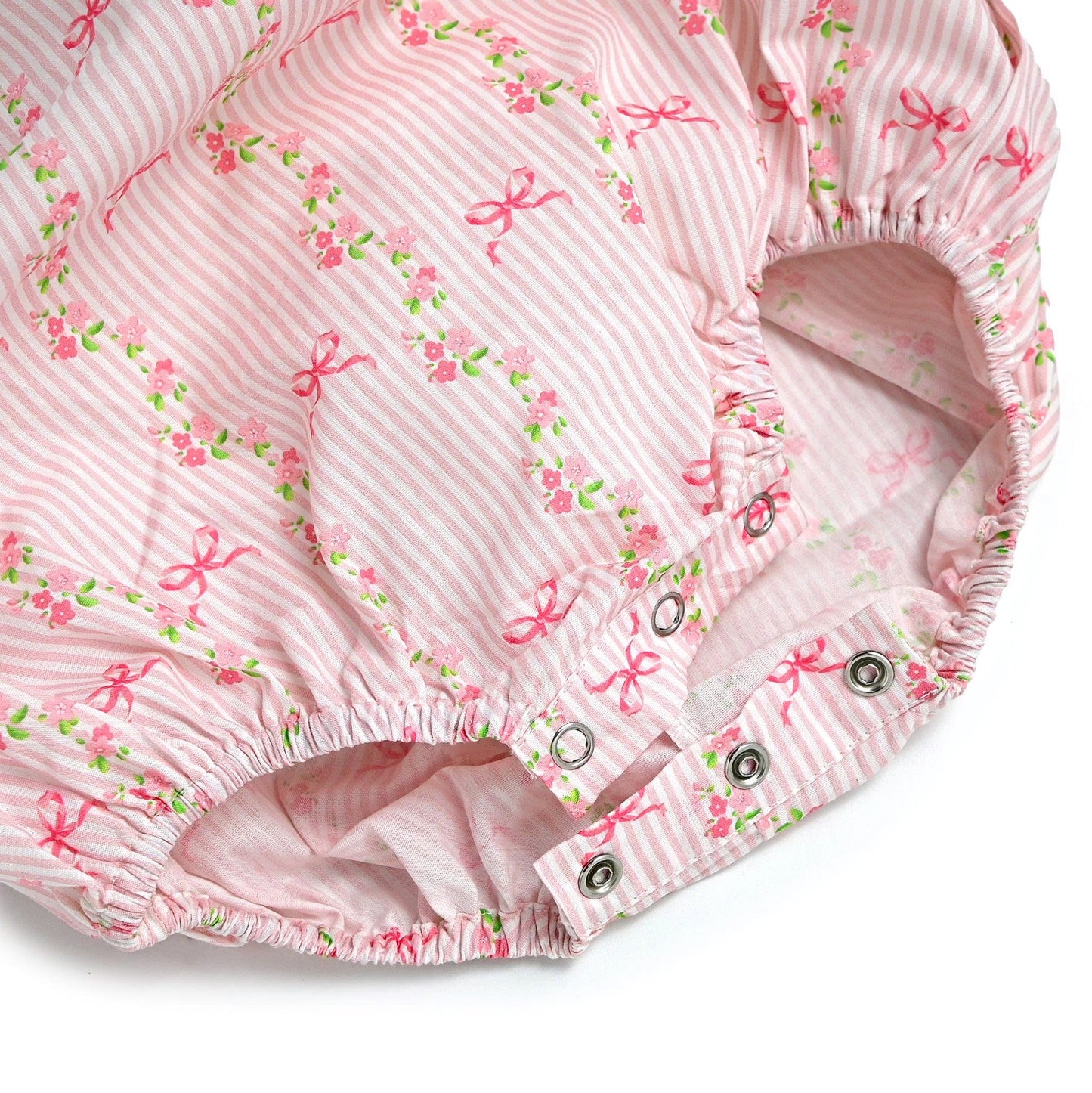 Floral Bow Smocked Bubble, Pink