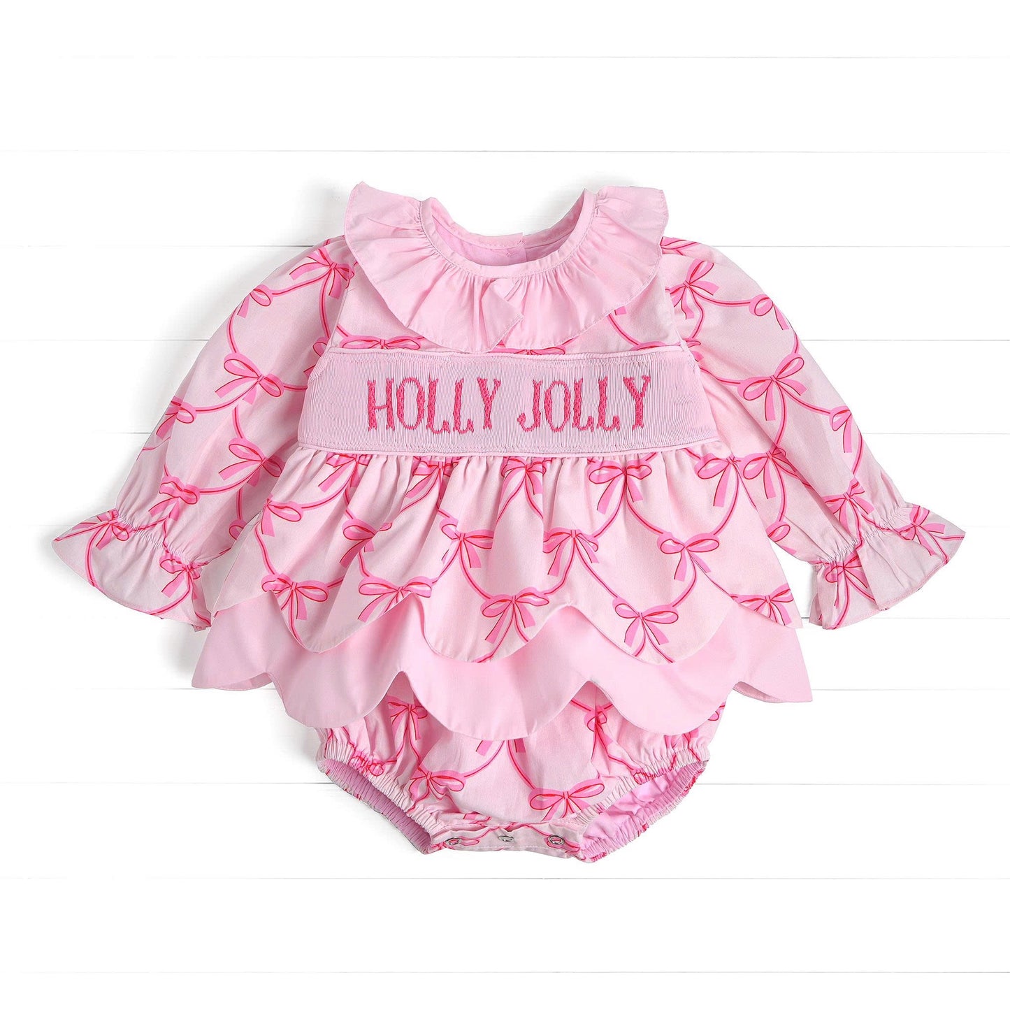 Holly Jolly Smocked Bubble, Pink