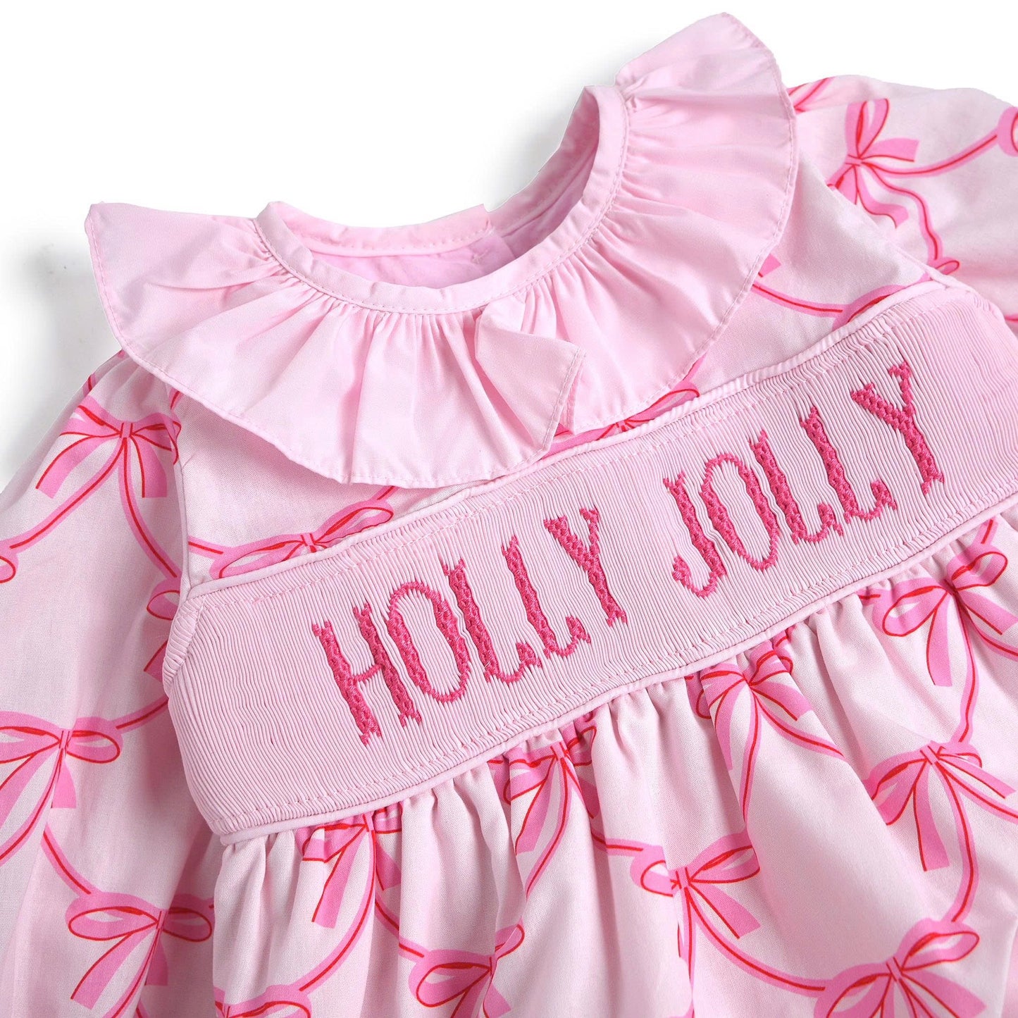 Holly Jolly Smocked Diaper Set, Pink