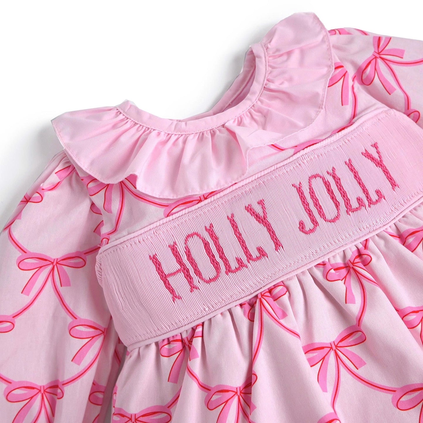 Holly Jolly Smocked Bubble, Pink