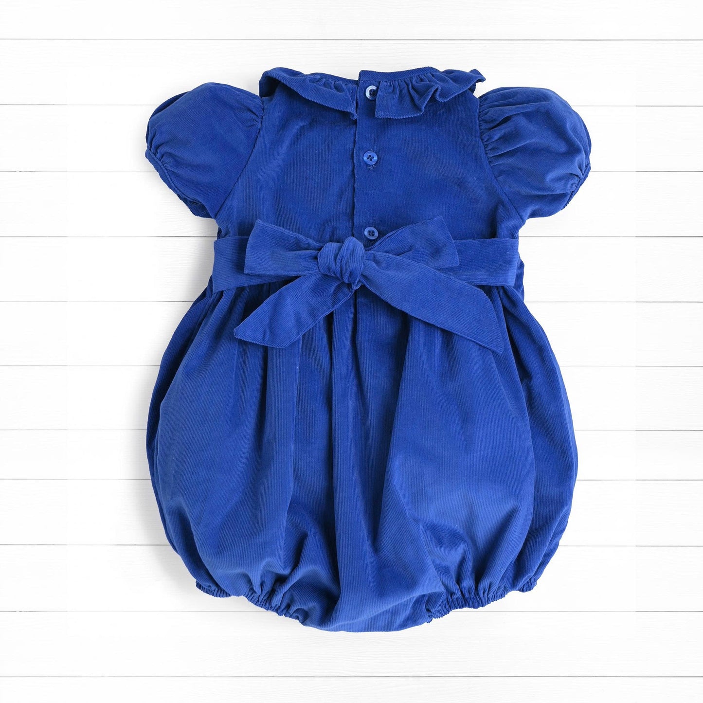 Santa & Reindeers Smocked Bubble, Blue