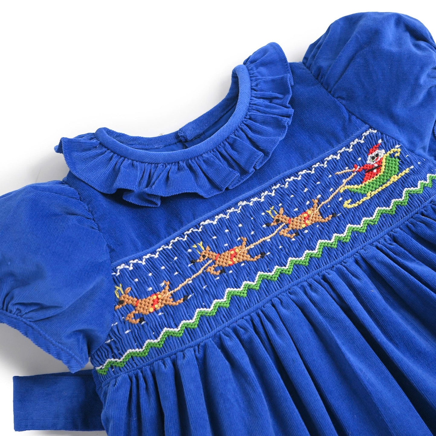 Santa & Reindeers Smocked Bubble, Blue