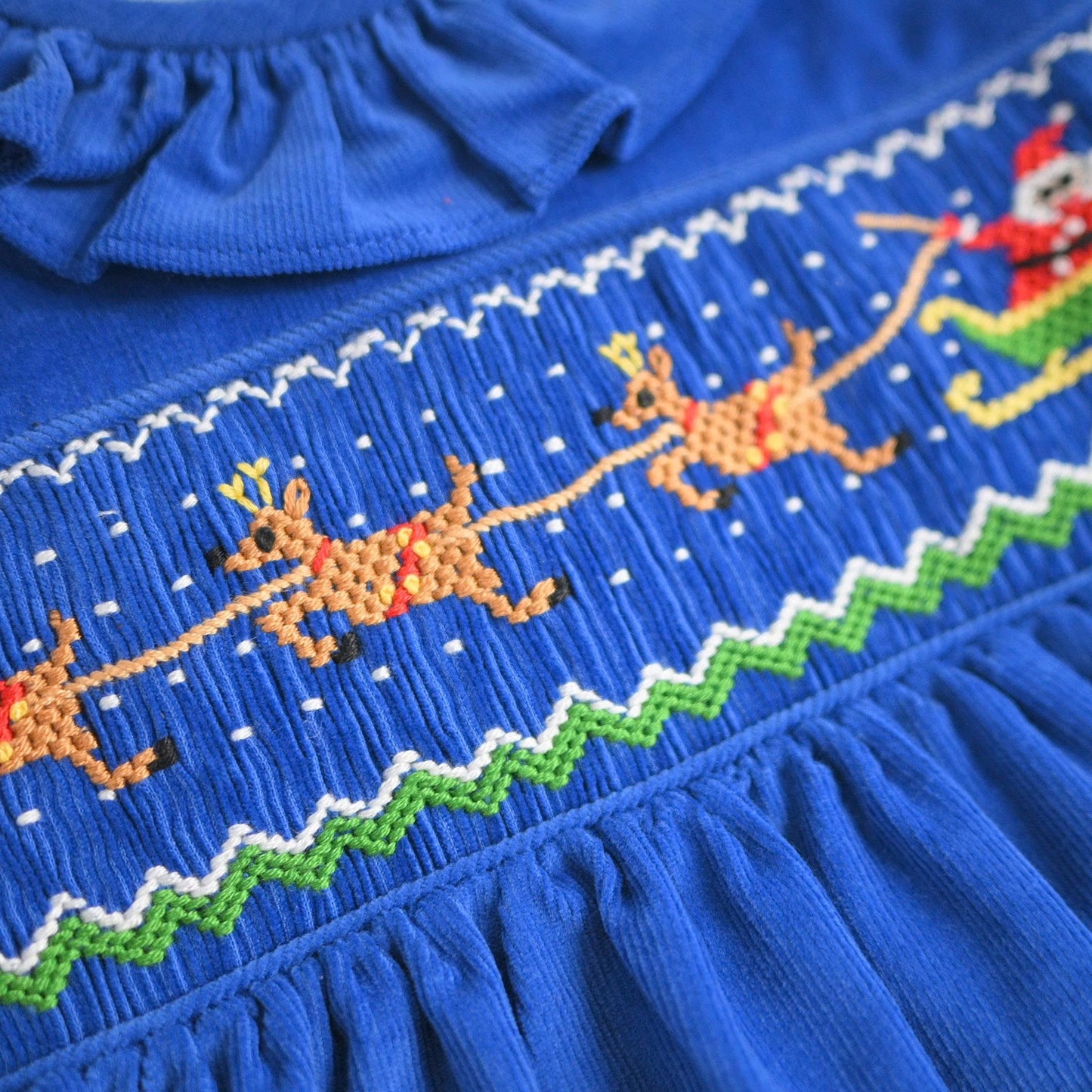 Santa & Reindeers Smocked Diaper Set, Blue