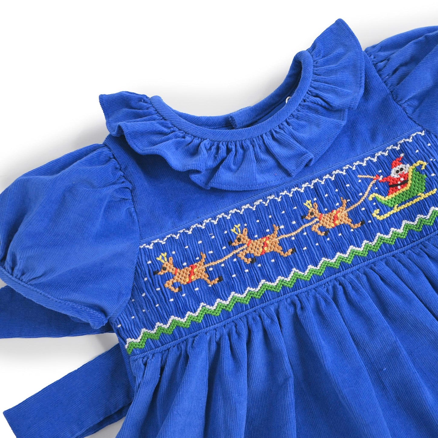 Santa & Reindeers Smocked Diaper Set, Blue