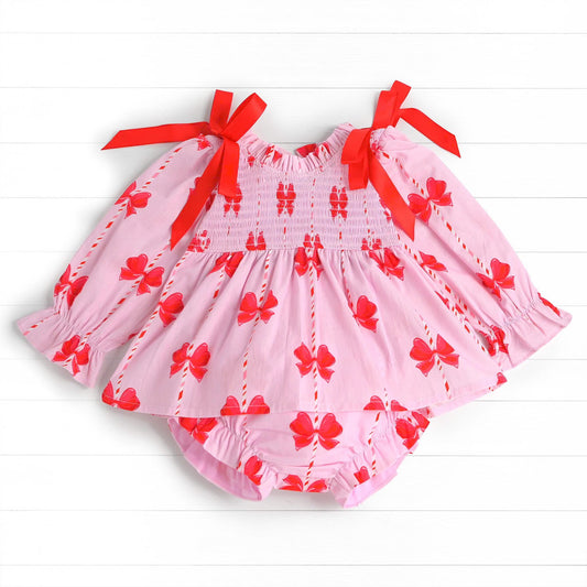 Candy Cane Tie Diaper Set, Pink