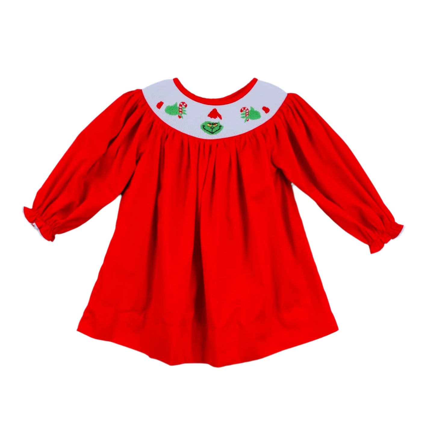 Grinch Candy Cane Smocked, Red