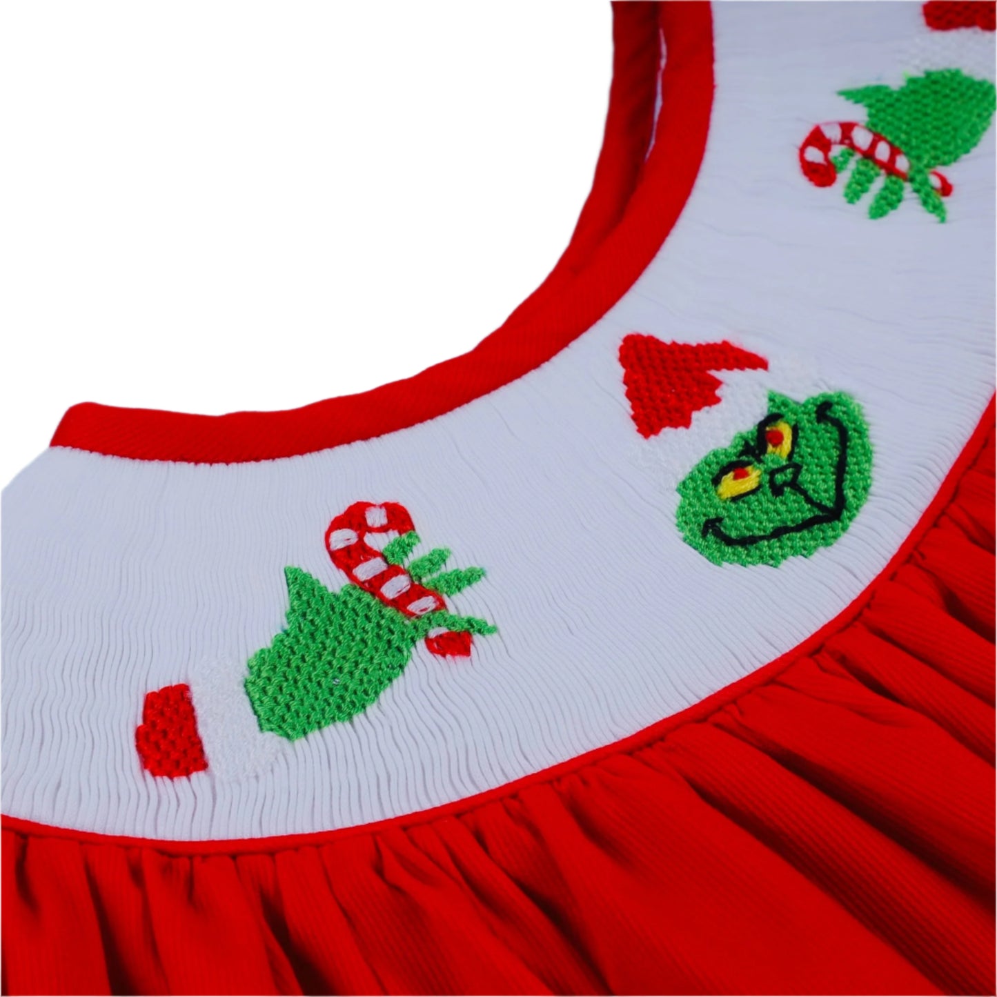 Grinch Candy Cane Smocked, Red