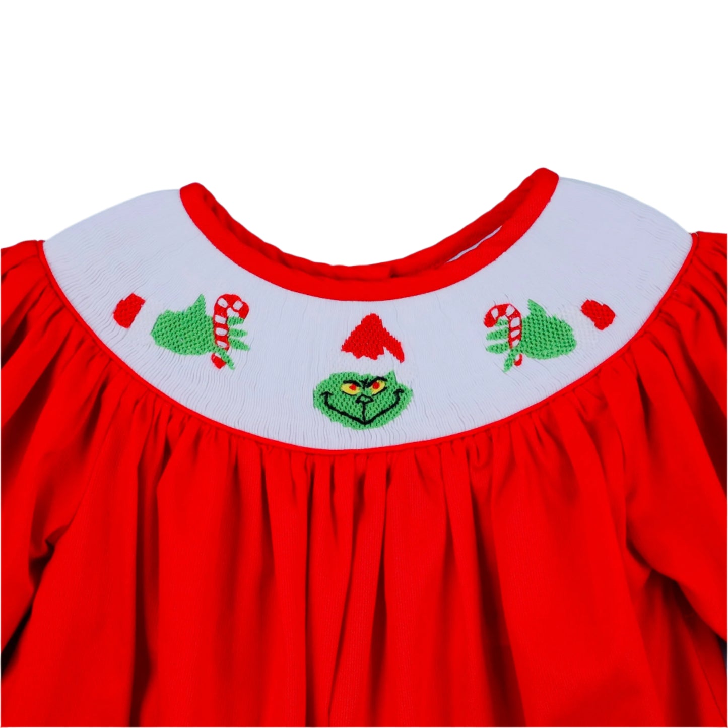 Grinch Candy Cane Smocked, Red