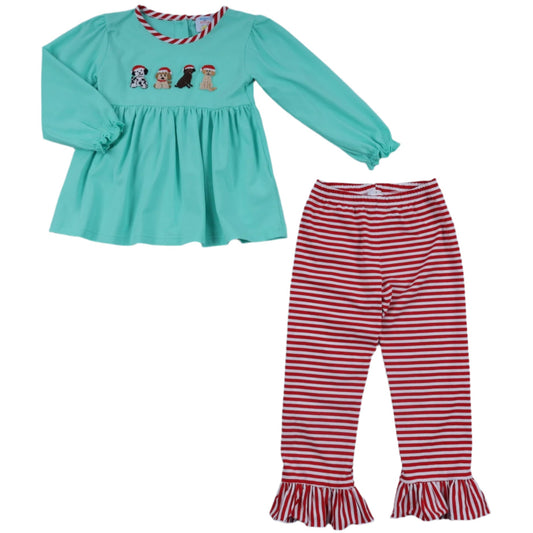 Holiday Dogs Pant Set, Turquoise