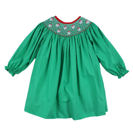 Santa Claus Smocked Dress, Green