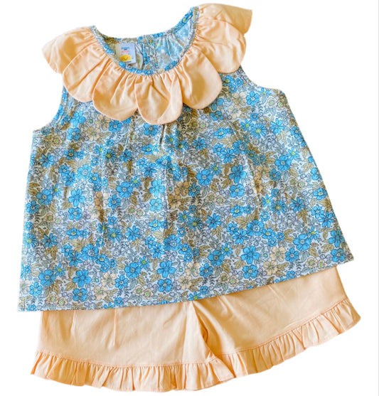 Floral Petal Collar Sleeveless Short Set